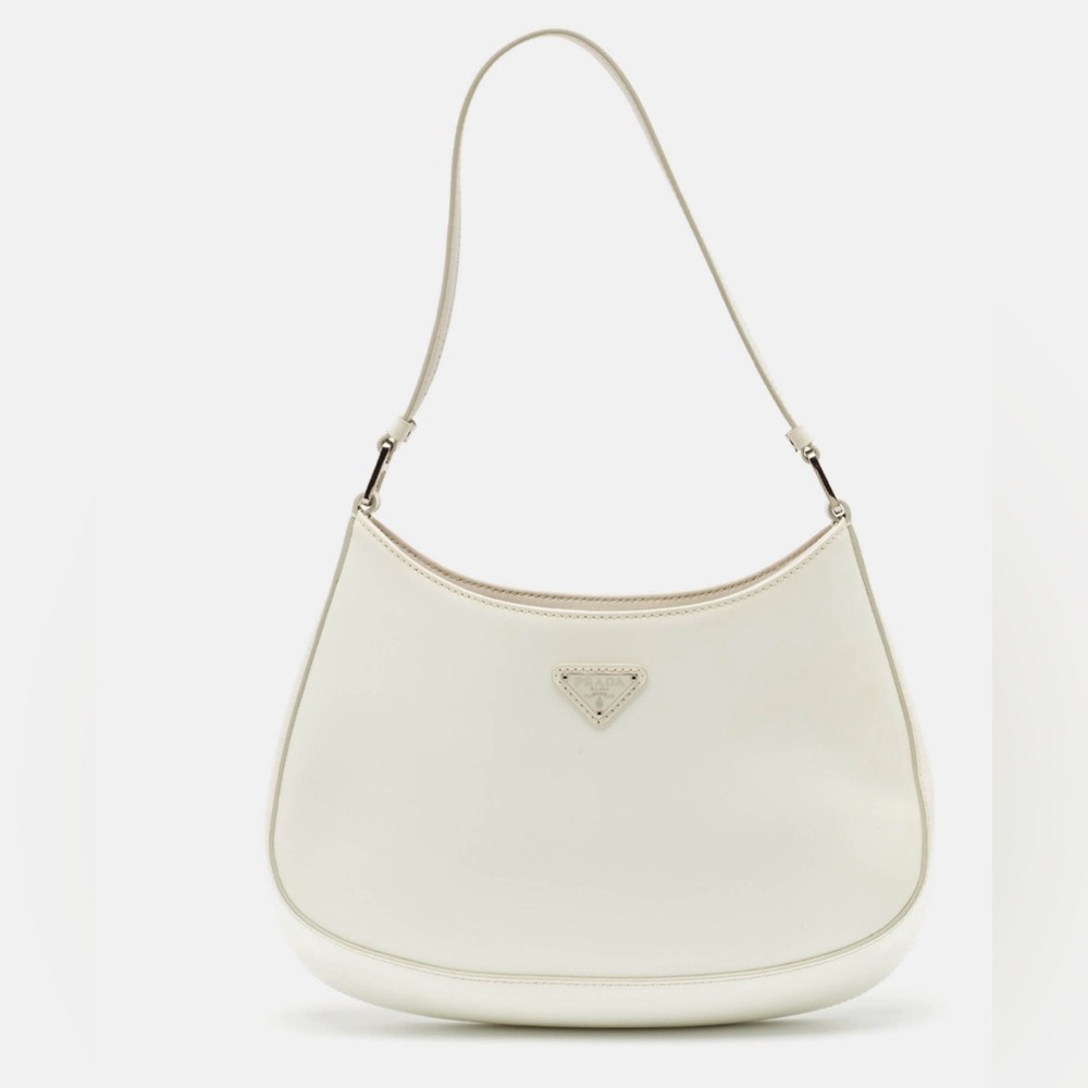 Prada White Glossy Leather Cleo Hobo Bag